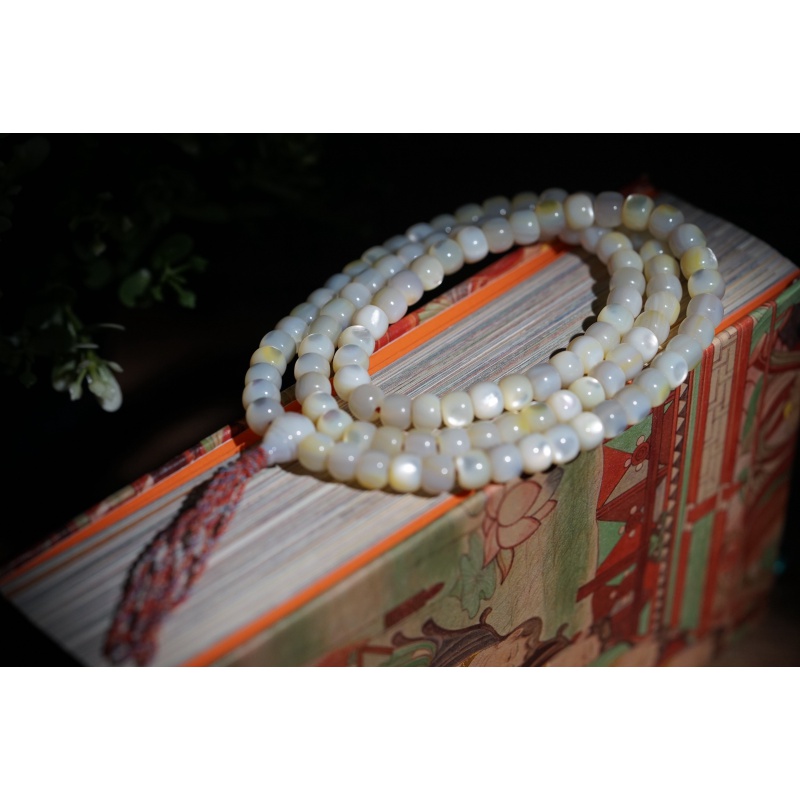 沃韵 五彩流苏螺钿老鱼骨108佛珠念珠藏式老型珍珠母贝颗颗炫美