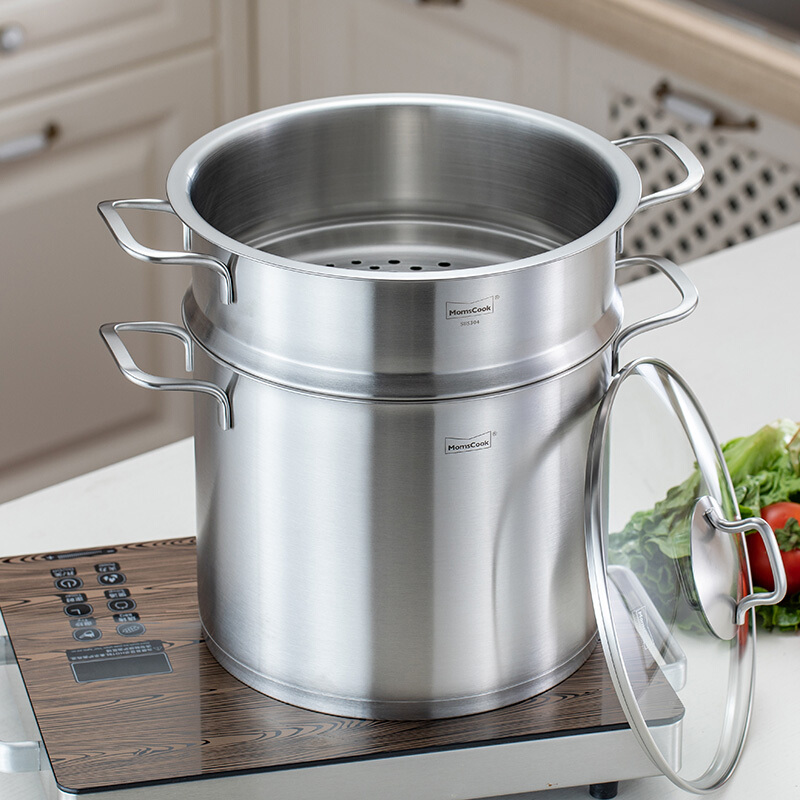 慕厨(momscook) 不锈钢蒸锅 单层蒸锅 汤锅蒸格组合 304材质 24x20cm