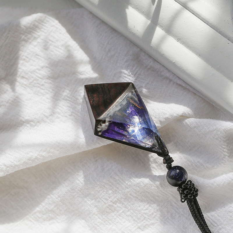 辰星兮夜檀木情侣项链滴胶树脂手绘星空男女学生森系吊坠 辰星