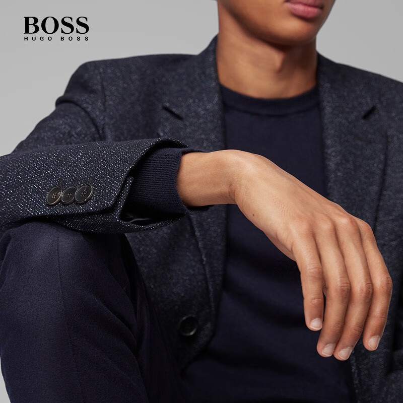 hugo boss雨果博斯男装秋季色织经典长款单排扣羊毛大衣50417938 402