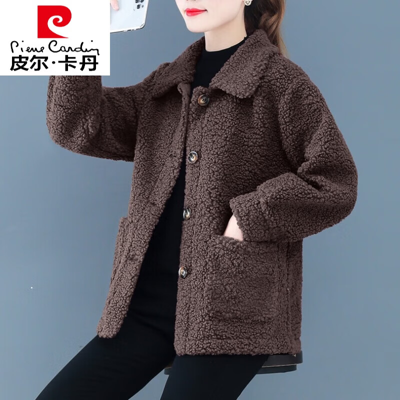 皮尔卡丹轻奢高档女装 2022年新款羊剪绒大衣短款加厚颗粒绒羊羔毛