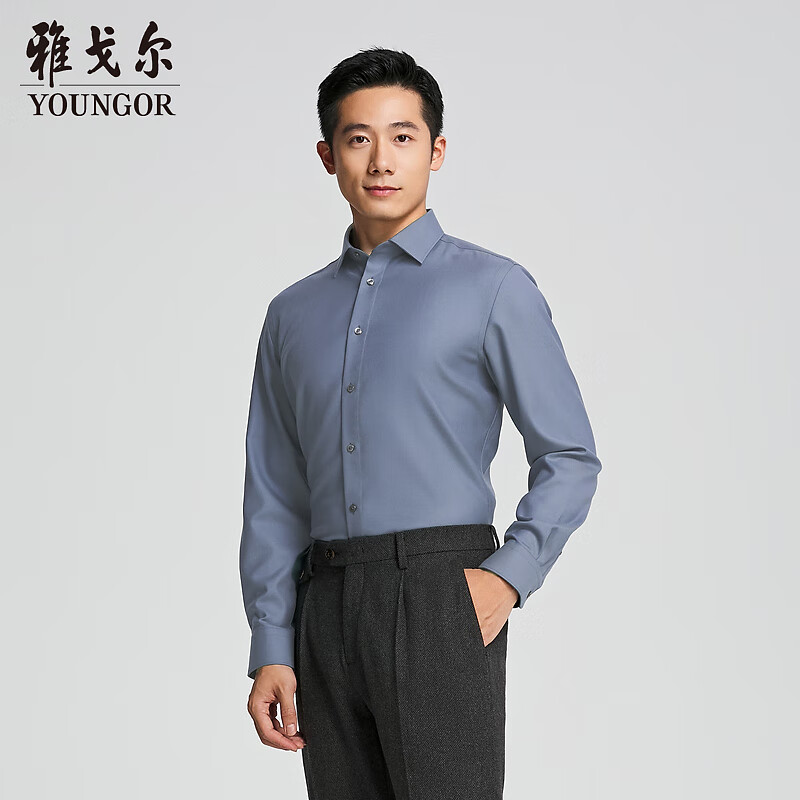 雅戈尔衬衫男士秋冬青年男长袖衬衫YLQW115524HBA 蓝色素色YLQW115524HBA 43 京东折扣/优惠券