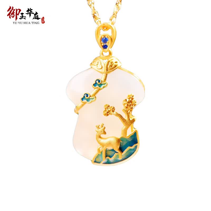 御玉华庭S925银古法金镶嵌一路有你和田玉白玉旗袍吊坠一路节日生 复古珐琅旗袍吊坠(一路有你)