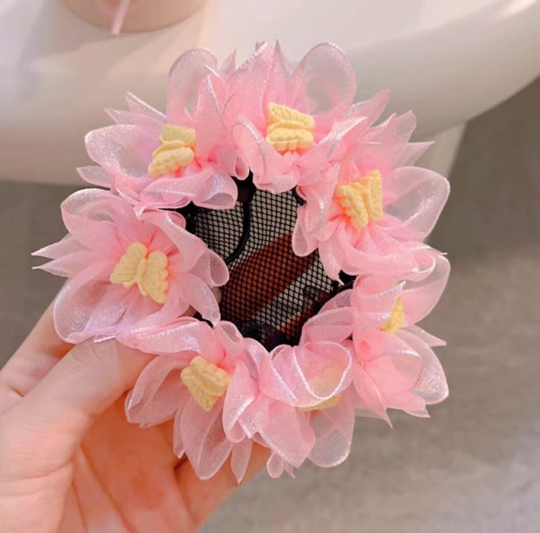 儿童舞蹈蝴蝶小女孩表演考级清爽丸子头芭蕾拉丁头发网兜盘发 粉色发网