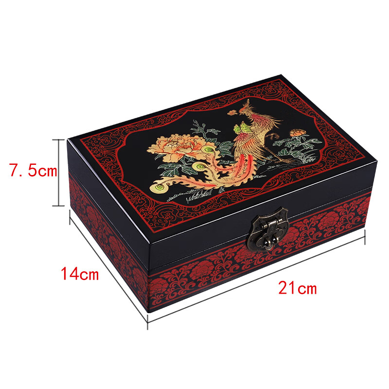 爱韵馨华礼品 首饰盒古风梳妆盒送老婆闺蜜礼物凤戏牡丹图珠宝饰品