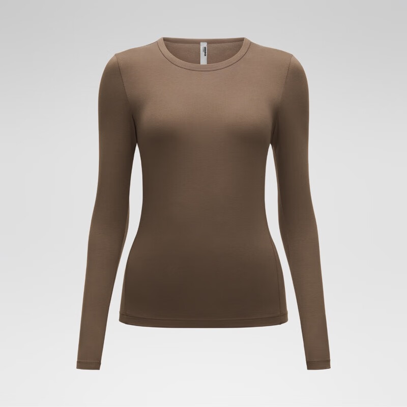 蕉内热皮保暖内衣女士打底衫圆领美体肌底衣棉感发热秋衣保暖衣 【圆领】琉璃棕 L