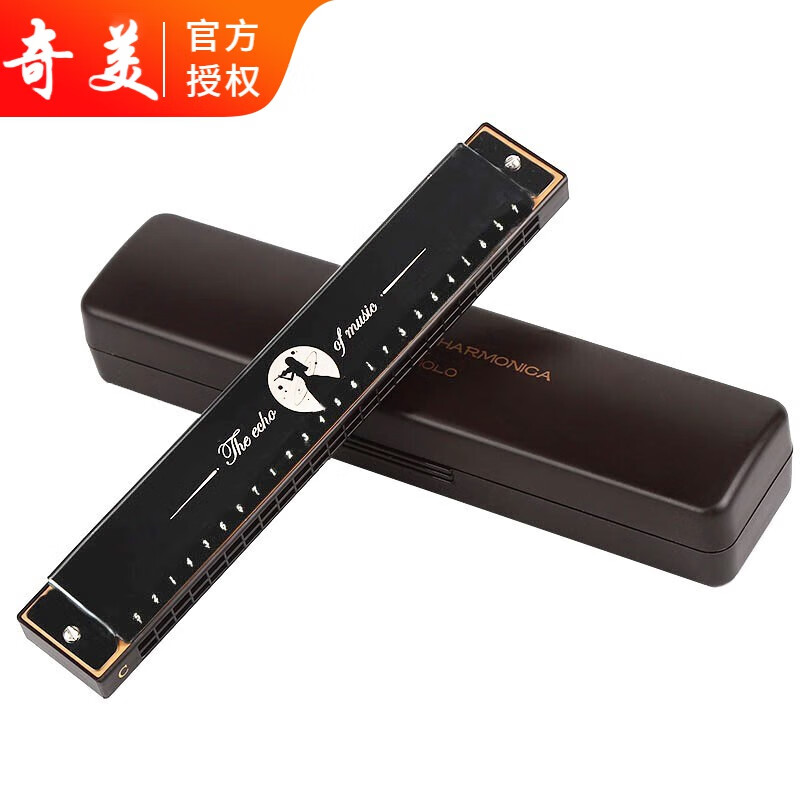 奇美口琴24孔复音C调专业演奏口琴初学儿童练习入门口琴 雅典黑复音口琴+琴盒+保护袋