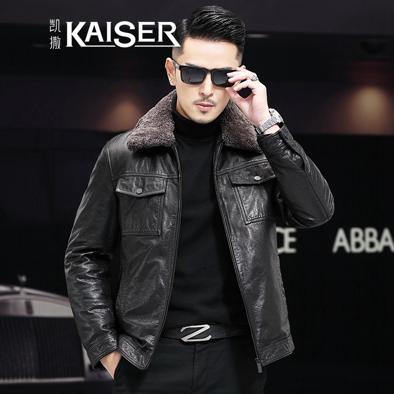 凯撒（KAISER）真皮皮衣鹅绒服男士水貂领头层牛皮90%鹅绒内胆皮夹克商务休闲2022冬季厚款海宁皮衣 黑色2XL