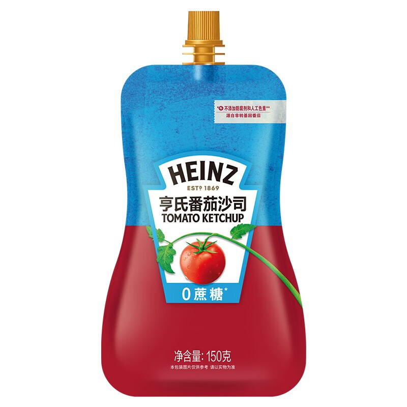 亨氏(Heinz) 番茄酱  0蔗糖0脂肪番茄沙司袋150g 意大利面薯条披萨寿司炸鸡