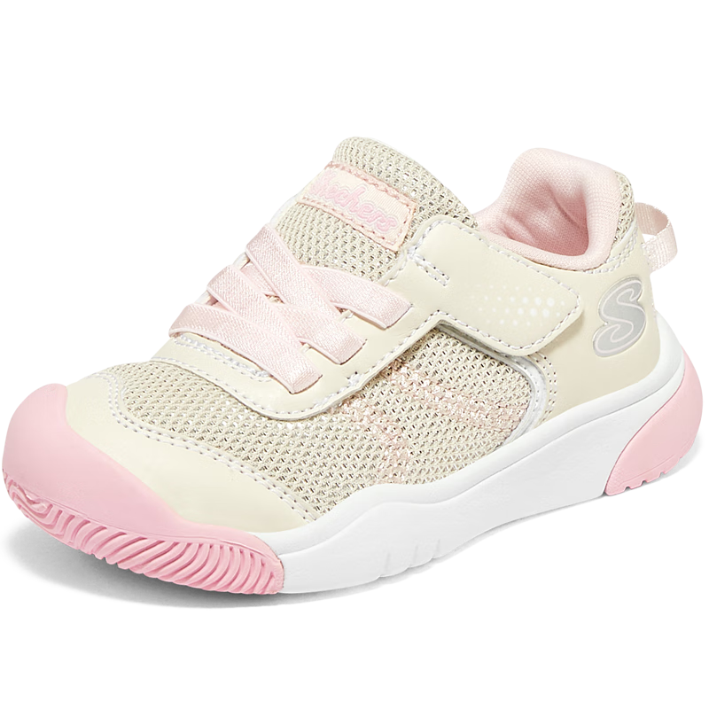Skechers斯凱奇童鞋寶寶鞋子1-3歲男女學(xué)步鞋春秋防踢飛機(jī)翼運(yùn)動鞋407321N 女童-自然色-粉色-NTPK 單層 26