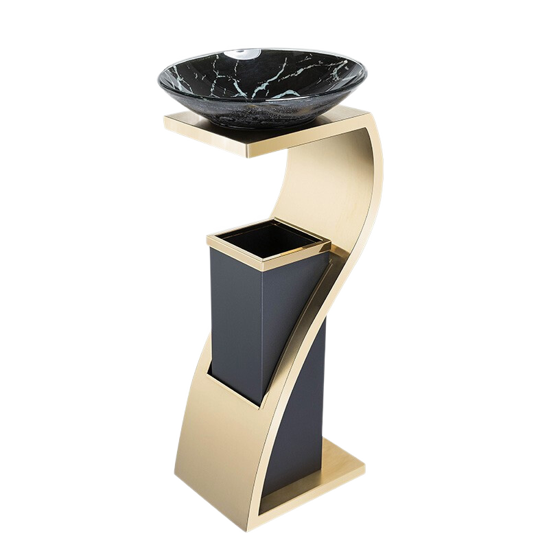 Supercloud(舒蔻) 不銹鋼垃圾桶酒店大堂立式賓館時(shí)尚帶內(nèi)桶走廊帶煙灰缸商場果皮桶箱電梯口 鈦金S型煙灰桶