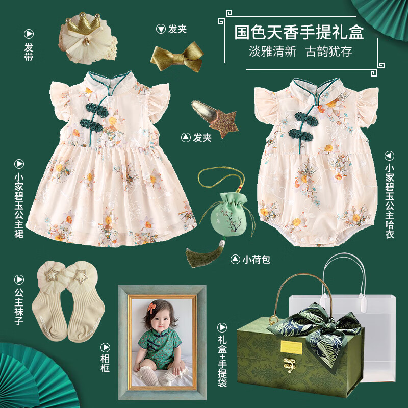 兰咖小熊（Lan Ka xiao xiong）夏季国风旗袍新生的儿见面礼盒女宝小清新绿色系初生婴儿满月礼物 国色天香手提礼盒 66cm(0-6个月宝宝)怎么样,好用不?