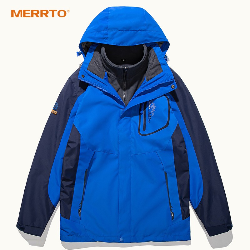 迈途(merrto)户外冲锋衣男女三合一可拆卸外套防风防水加绒加厚拼色