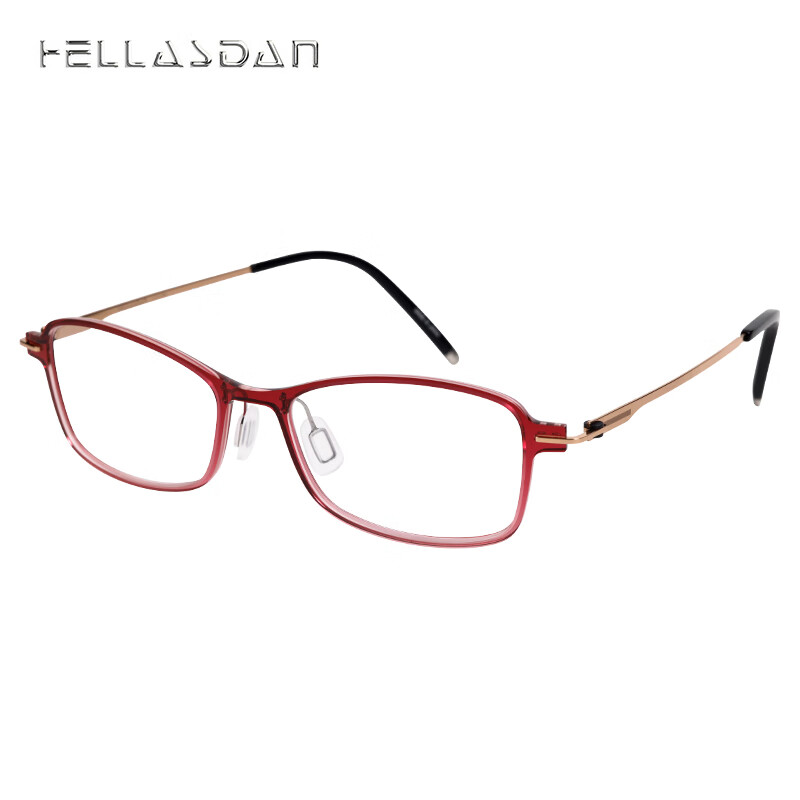 HELLASDAN华尔诗丹 日本进口 简约时尚系列光学镜架女款全框眼镜架 H4011 001 酒红色+玫瑰金色 52mm