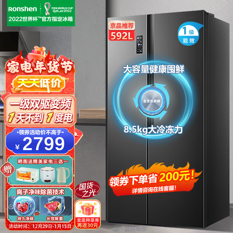 容声（Ronshen）【离子净味系列】592升冰箱一级双变频对开门大容量家用风冷无霜智能净味除菌