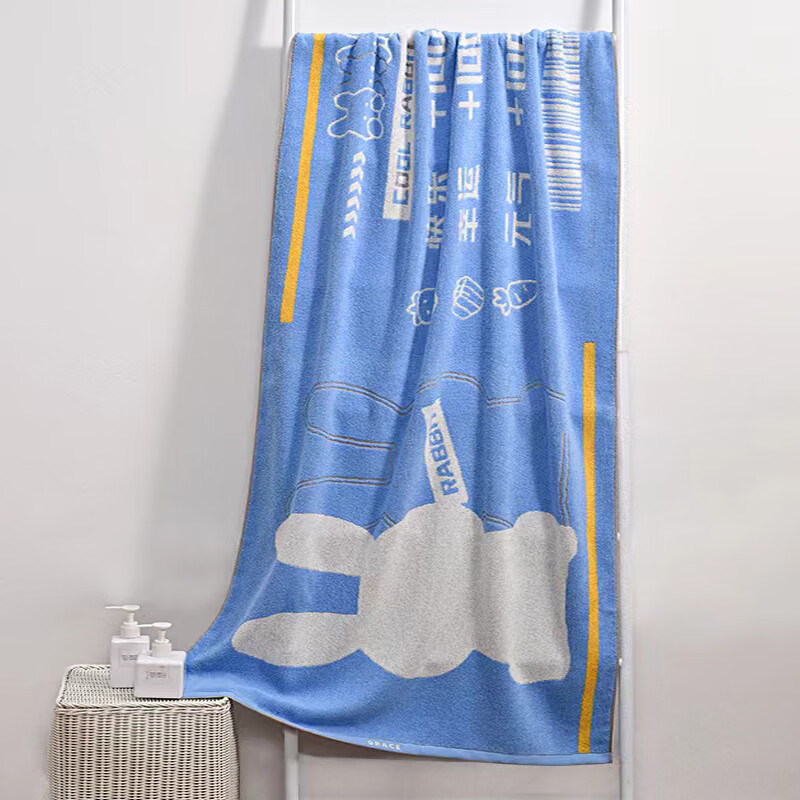 洁丽雅（Grace） 浴巾纯棉儿童卡通男女全棉大浴巾洗澡巾加厚吸水裹身巾 蓝色一条