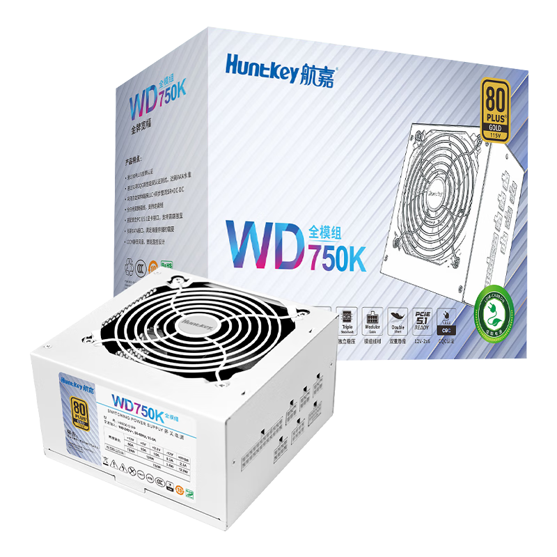 PLUS Ա:ΣHuntkeyWD750Kȫģ 750WԵԴ°ף80PLUS/·60A/ȫѹ/LLC+SR+DC-DC/¿أ392.03Ԫ