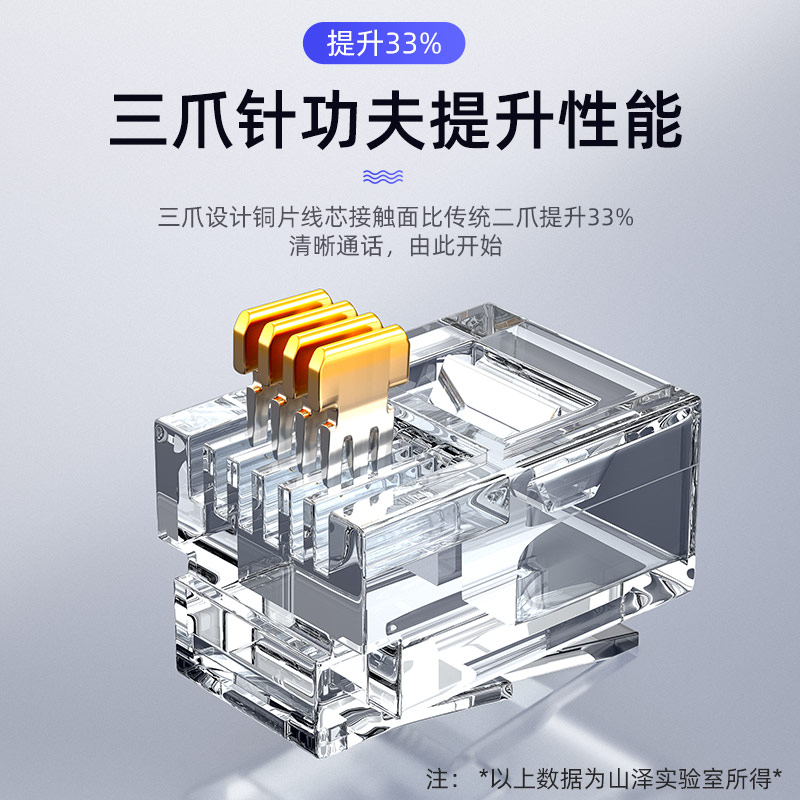 山泽（SAMZHE）电话水晶头 4P4C 4芯电话听筒接头 语音电话线水晶头 100个 XSJ-34100