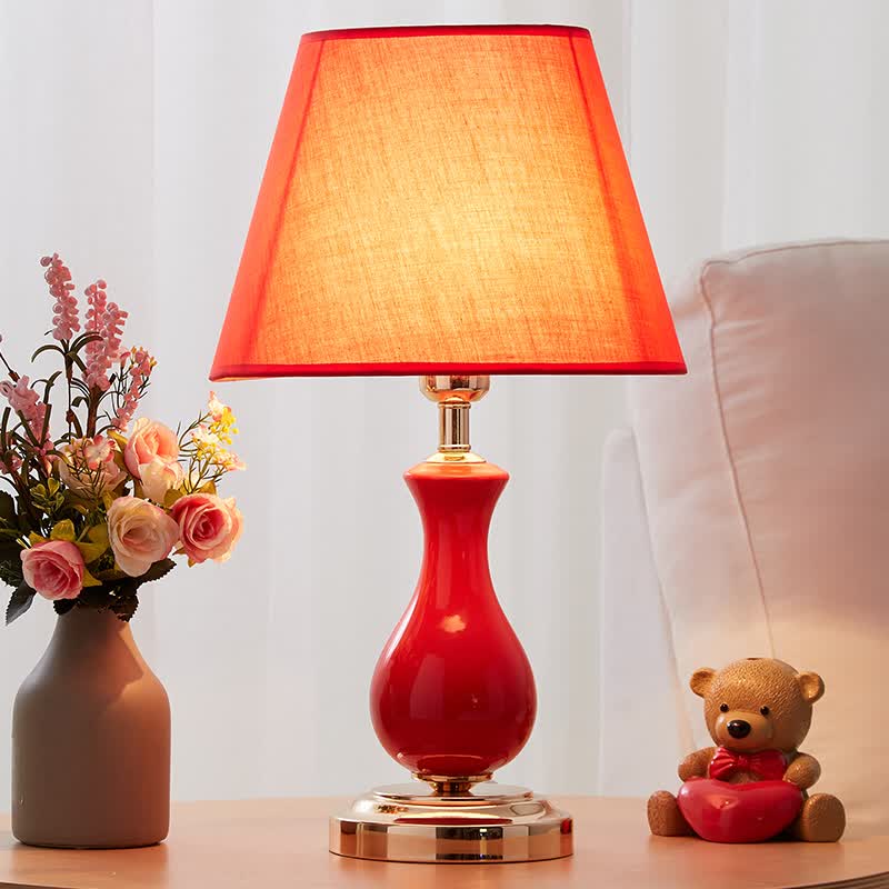 卡希蒂纳欧式复古小台灯卧室床头灯客厅书房美式温馨婚房书桌创意调光装饰 TC004-深蓝珐琅彩+米黄灯罩 遥控开关