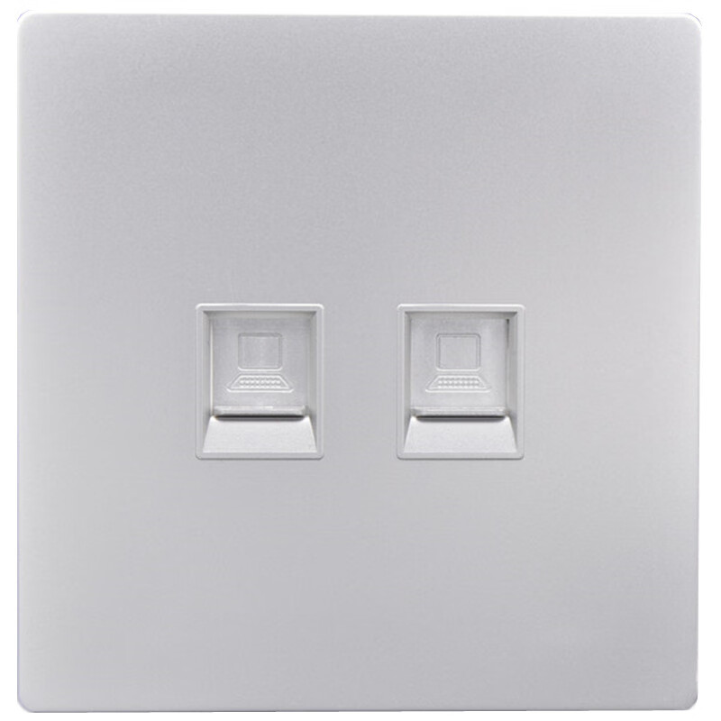 哩嗹啰嗹银色六类网线插座二位6类电脑插座光纤双口c6网络宽带墙壁