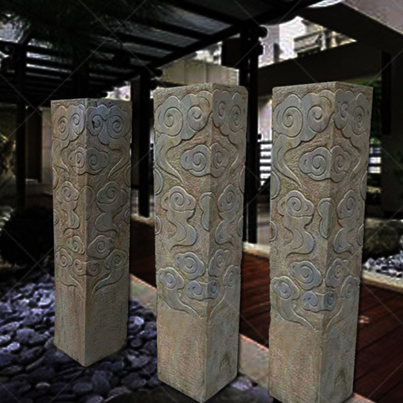 澳颜莱石雕云纹石柱祥云柱子青石仿古做旧中式摆件花盆底座民宿别墅庭