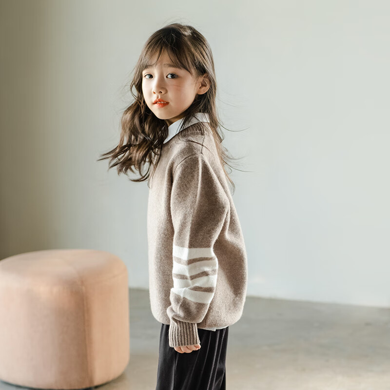 至无稻儿童加厚羊毛衫秋冬半高圆领男童女童宝宝套头毛衣打底针织羊毛衫 原驼色 170 CM