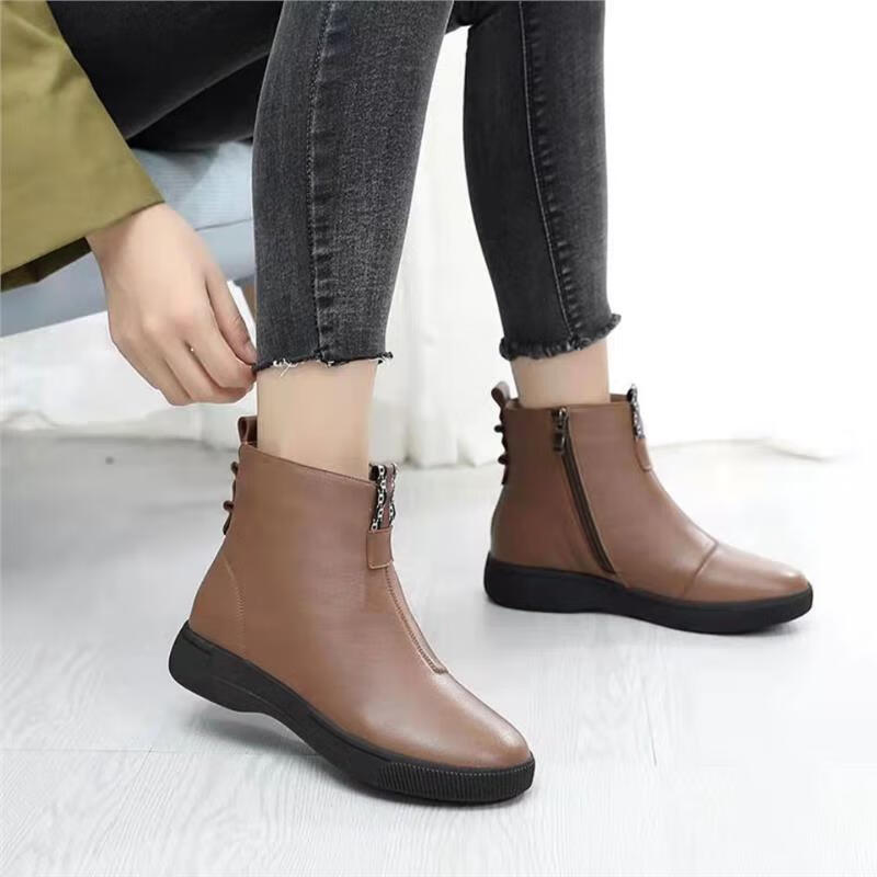 【断码尾货】坦博顿女鞋旗下马丁靴女冬季皮鞋女厚底增高耐磨2022新款小短靴女妈妈棉 卡其色 单内里 38 标准码怎么样,好用不?