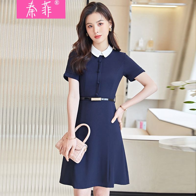 修身显瘦高级感气质收腰时尚洋气减龄女士短袖幼儿园老师职业装裙子薄