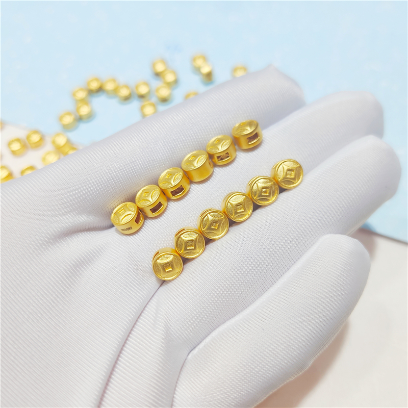 福祥亮3d硬金足金999路路通黄金散珠金币转运珠6mm铜钱款隔片隔珠diy手链配件单粒6mm金币珠 金重约0 2 0 25g 虎窝购