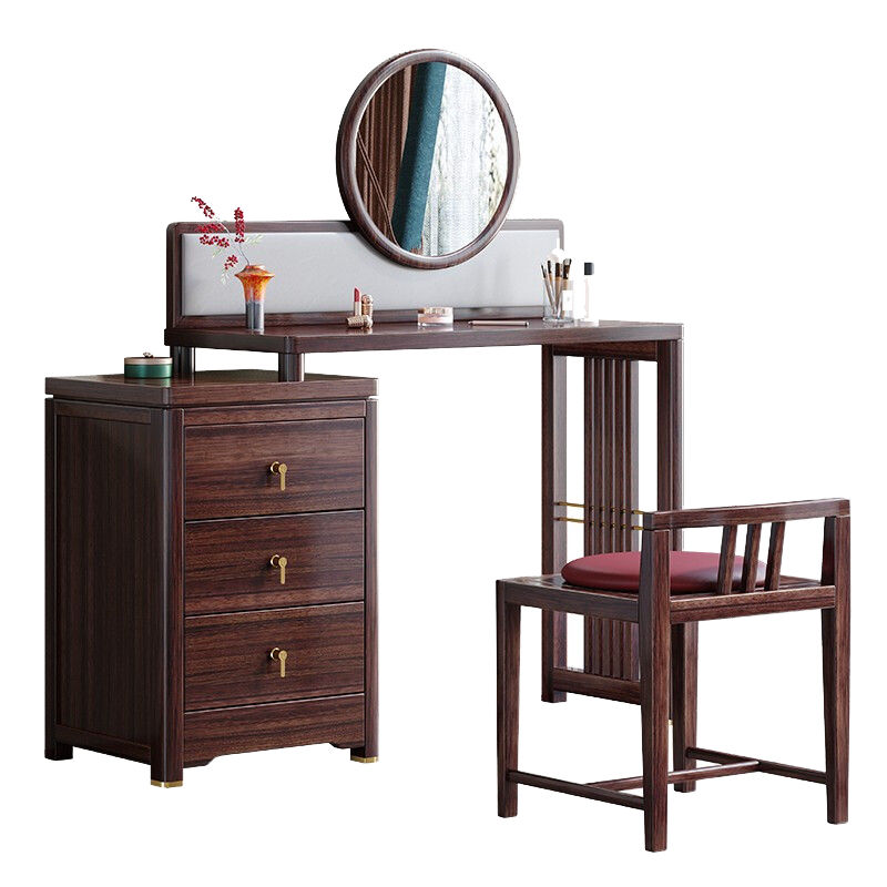 景腾 梳妆台 新中式实木妆台乌金木大小户型妆台妆凳组合化妆镜储物简约化妆桌卧室家具 妆台妆凳组合