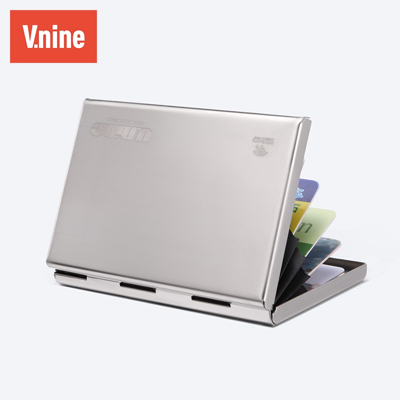 第九城(V.NINE) 卡包金属防盗刷NFC防消磁卡套大容量超薄银行卡防读取卡盒 银色