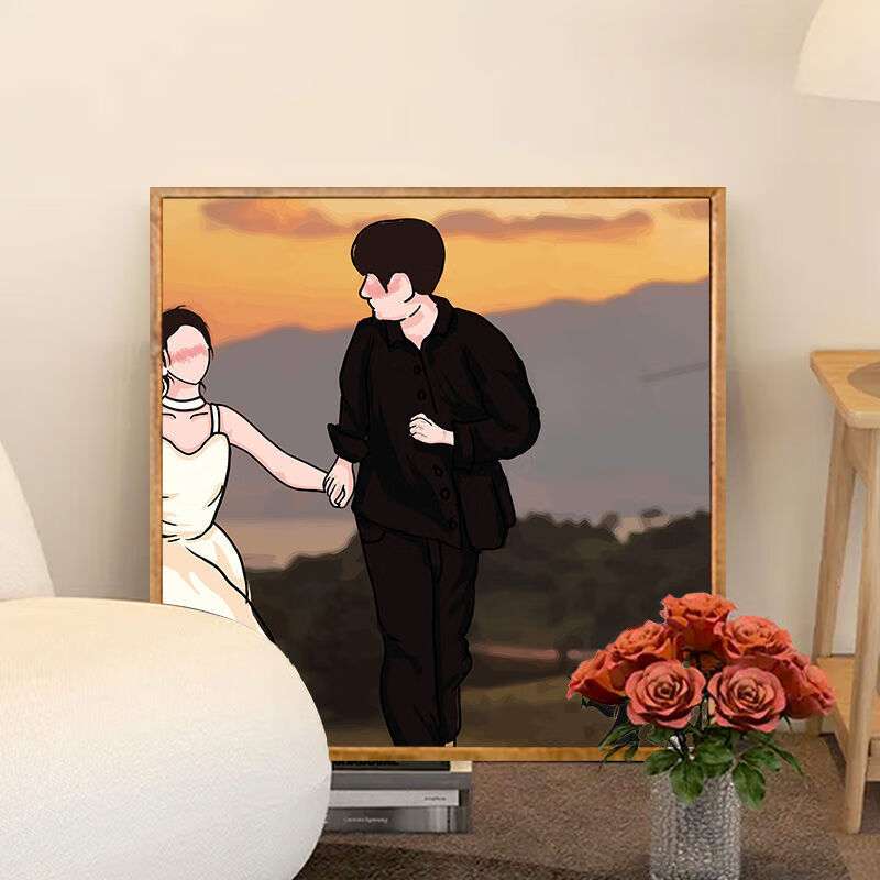 绣魁2022新款数字油画diy手工填充温柔治愈客厅装饰画手绘填色油彩画挂画礼物自己填色油彩绘画材料包 #EEFFFF 默认1