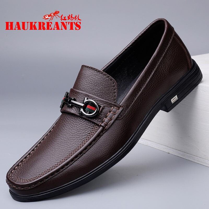 汉克红蚂蚁皮鞋男真皮软皮软底男鞋英伦百搭鞋子男透气休闲皮鞋新款