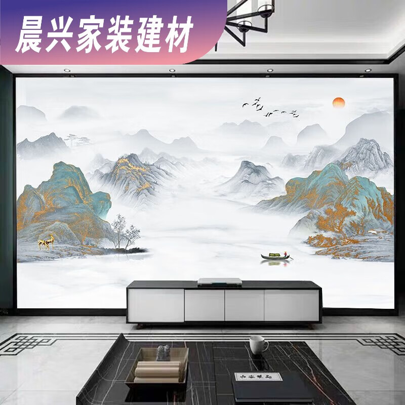 麦哟宝新中式电视背景墙壁纸8d现代简约客厅沙发山水画墙纸影视墙布