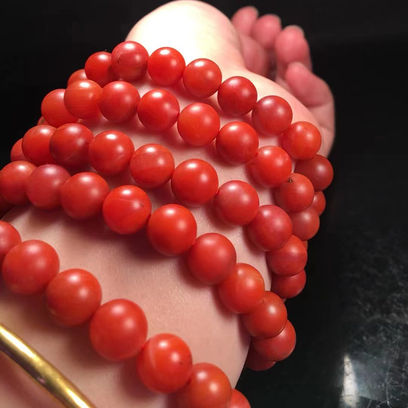 正河珠宝 保山南红佛珠手链满色满肉直径8.6mm重97.20克