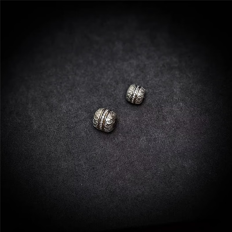 925银手工篆刻镶嵌唐草汉堡珠祥云珠隔珠腰珠顶珠文玩散珠diy配饰 大号单颗12mm