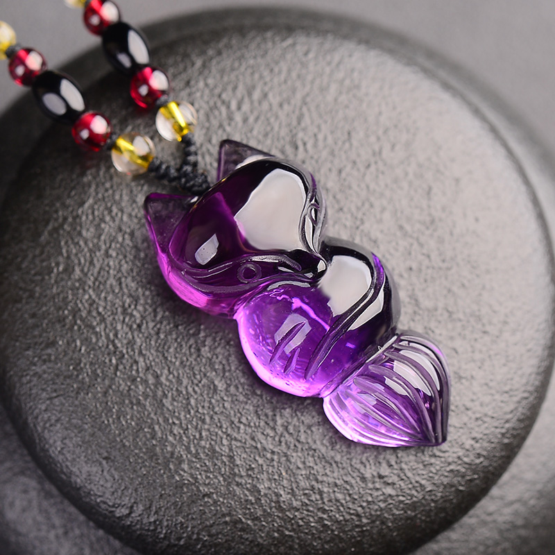 慈灵阁 九尾狐紫水晶狐狸吊坠女款紫晶狐仙灵狐项链项链