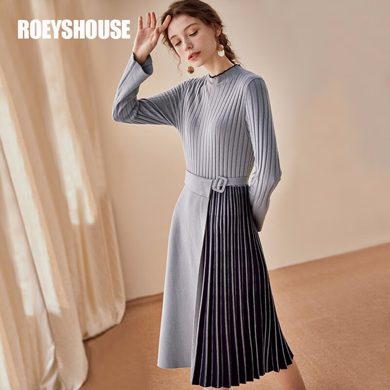 house罗衣巴素兰羊毛裙子女秋装新款保暖修身针织连衣裙00653 珠光兰