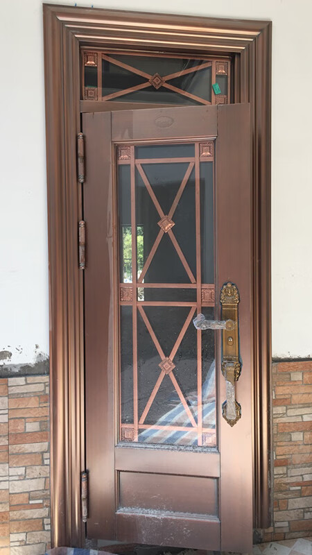 甲级别墅大门乡村防盗门防铜门自建房仿铜门双开门 原红铜_单门带气窗