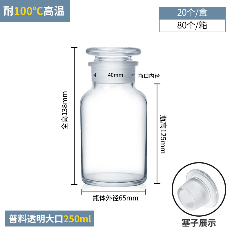 廣口瓶 玻璃試劑瓶 磨砂口 透明茶色棕色分裝密封小口瓶油樣取樣品瓶 60 125 250 500ml 普料透明大口250ml