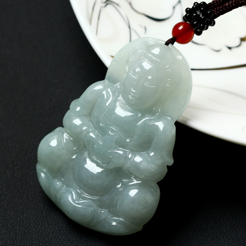 天然a货翡翠玉观音玉坠吊坠 玉观音玉石吊坠男款 图片色