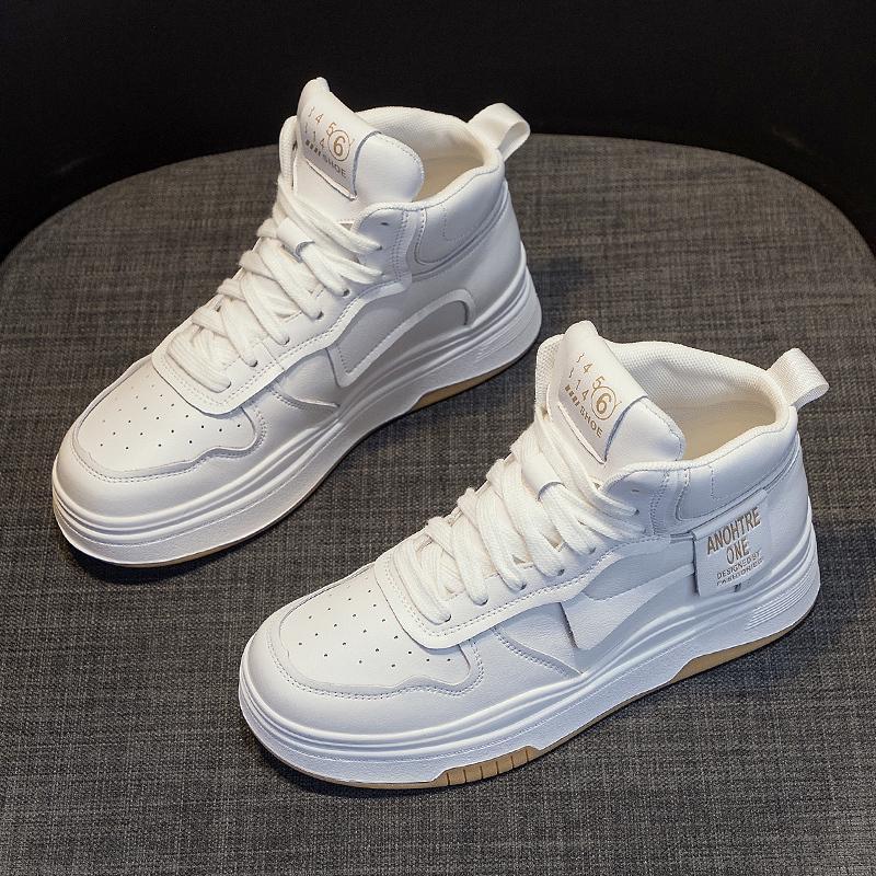 mac jabags真牛皮小白鞋女新款春百搭ins潮厚底高帮女鞋运动休闲板鞋