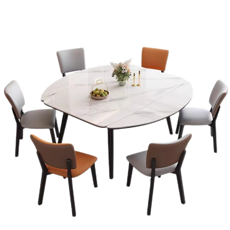 枫沃轻奢亮光岩板餐桌椅组合简约现代小户型可伸缩折叠实木方圆两用餐厅吃饭桌 意大利灰 1.3米单餐桌