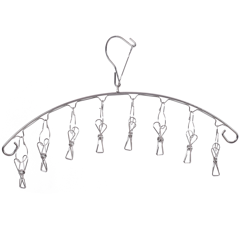 和则兴不锈钢衣架晒袜子神器多夹子防风挂钩家用内衣袜架多功能小晾衣夹 不锈钢6夹袜架【3个装】