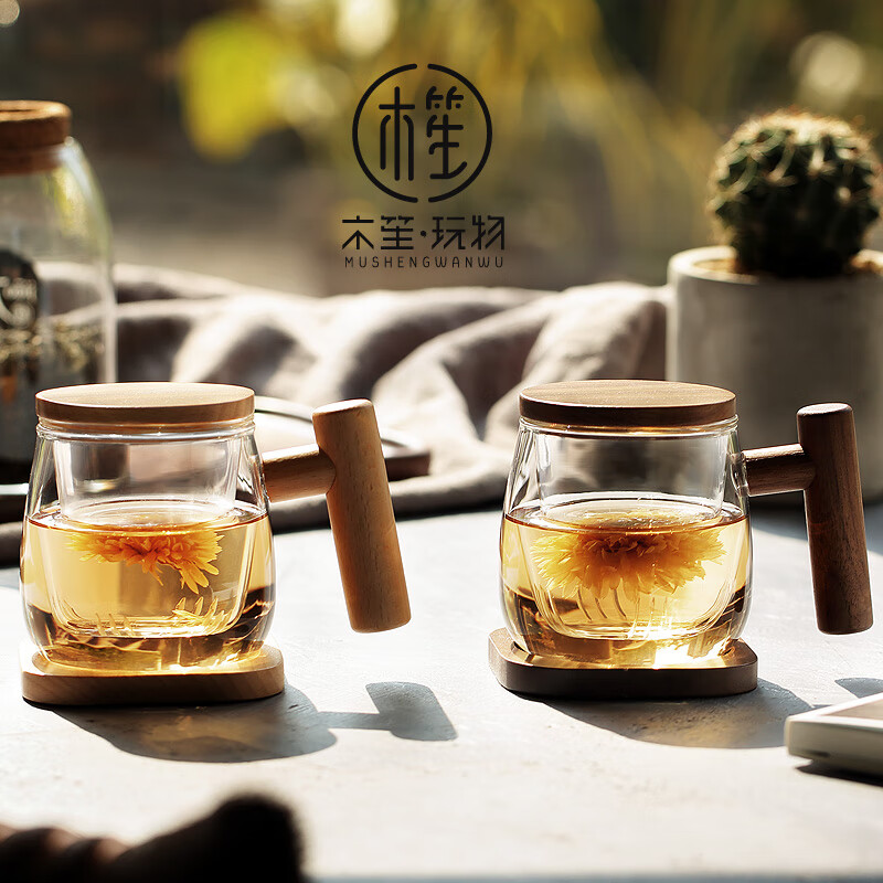 木笙玩物 家用花茶水杯耐热玻璃杯女小清新办公室杯子茶水分离泡茶杯可爱 木笙圆趣杯T型2A