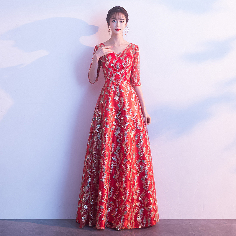 爱图荣礼服长款舞蹈演出服大合唱服独唱表演服装宴会