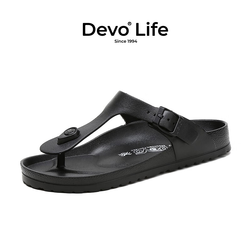 Devo Life的沃拖鞋男女同款夹趾凉拖沙滩时尚轻质防水海滩人字拖1803 黑色EVA 41