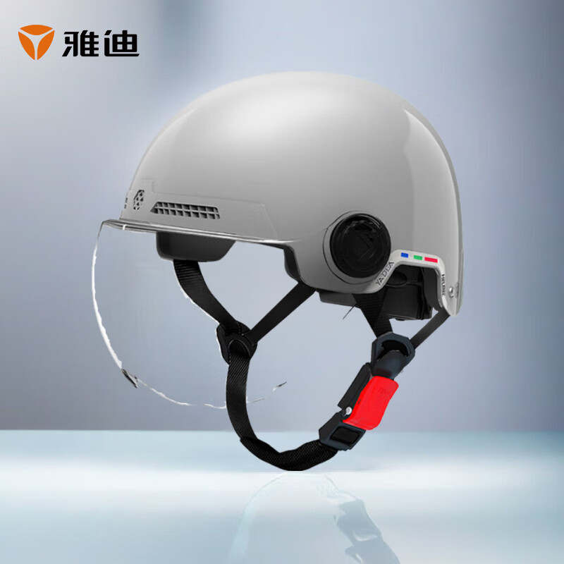 雅迪电动车头盔 新国标3C认证摩托车电瓶车半盔安全帽四季男女通用A类 远山灰