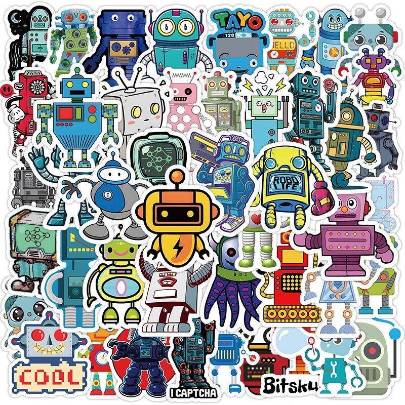 50张机器人创意潮流涂鸦贴纸装饰摩托车行李箱滑板防水贴画 w1555 50