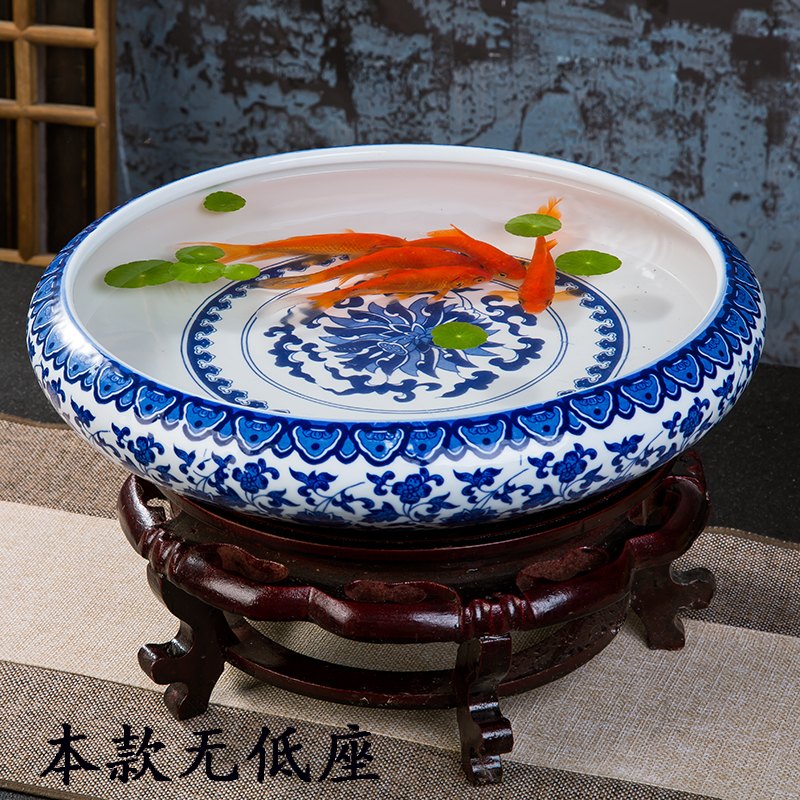 御梦赐轩 景德镇 陶瓷鱼缸养鱼盆家用乌龟缸铜钱草盆睡莲碗莲盆青花瓷